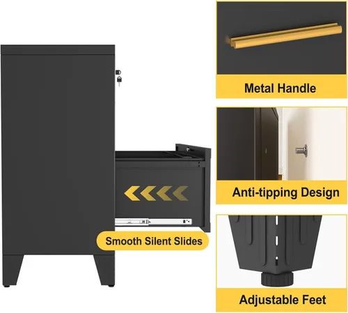 Vista 5 de 2 Drawer File Cabinet with Lock, Small Filing Cabinet for Home Office Negro