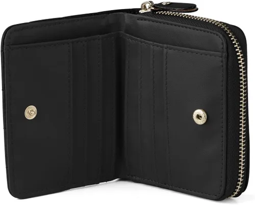 Vista 2 de uxcell Pequeñas carteras cortas con cremallera de párrafo con tarjetero para dama, Negro
