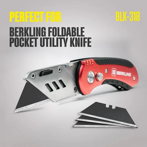 Vista 8 de Berkling SK2H - Cuchillas para cuchillos utilitarios, 50 unidades con dispensador, acero al carbono negro endurecido afilado con láser, ultra 3