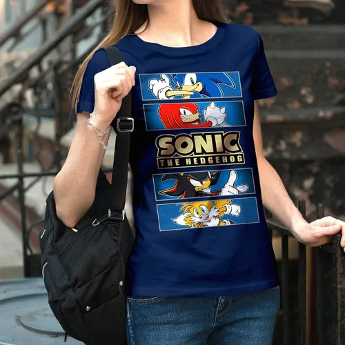 Vista 3 de Sonic The Hedgehog Gold Foil Logo Camiseta para Adulto wKnuckles Shadow Miles