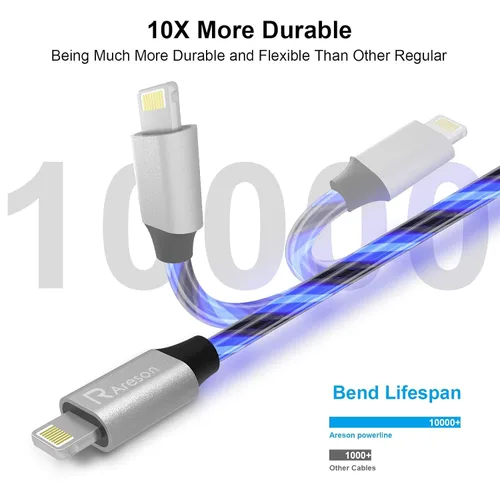 Vista 3 de Cable cargador de iPhone con luz LED, cables Lightning LED paquete de 1 Certificado MFi de Apple Cable de carga rápida USB para Apple iPhone 13