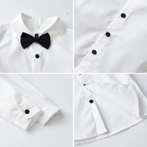 Vista 5 de Conjunto de chaleco de 3 piezas para niños, conjunto de camisa de manga larga y pantalones con corbata