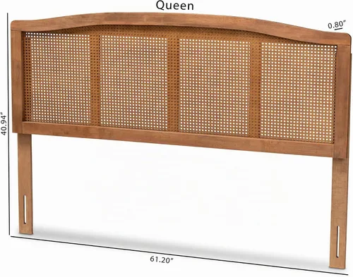 Vista 7 de Baxton Studio Marieke Mid-Century - Cabecera moderna de madera con acabado de ceniza y ratán sintético, tamaño Queen