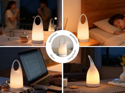 Vista 3 de Linterna de Camping LED Portátil 2 en 1, Lámpara de Mesa Nocturna con Carga, Linterna de Camping LED, Impermeable, Atenuación de 3 Niveles y Carcasa