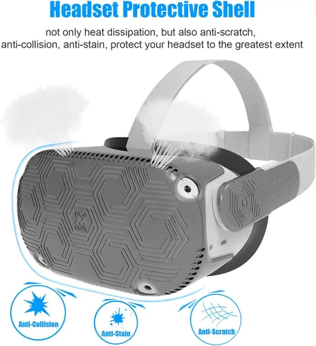 Vista 3 de AMVR VR - Funda para Meta Quest 2 protector de auriculares VR con 2 fundas protectoras laterales estructura celular única para una protección
