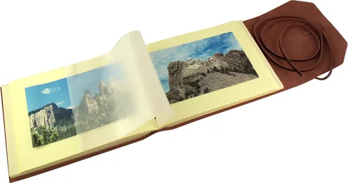 Vista 6 de Álbum de fotos rústico de cuero genuino con caja de regalo, páginas estilo álbum de recortes, capacidad para 100 fotos de 4 x 6 o 5 x 7 pulgadas