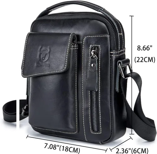 Vista 2 de KPYWZER Bolso de hombro de cuero genuino para hombres pequeños, bolso de mensajero, bolso bandolera bandolera para hombre para negocios