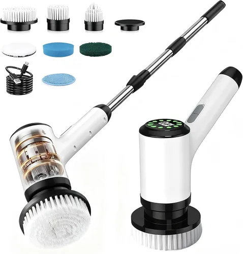 Vista 10 de Limpiador eléctrico giratorio 6 en 1, limpiador eléctrico inalámbrico con mango extensible de 47.2 pulgadas de largo, IPX7 impermeable de 2