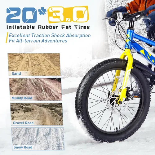 Vista 2 de Bicicleta de montaña de 20 pulgadas para niños y niñas a partir de 5 años, bicicleta Shimano de 7 velocidades con frenos de disco duales todo