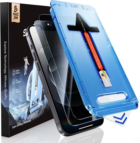 Vista 9 de MAGIC JOHN Paquete de 2 protectores de pantalla de vidrio para iPhone 17 Pro Max de 6.9 pulgadas, antiespía, eliminación automática de polvo, sin