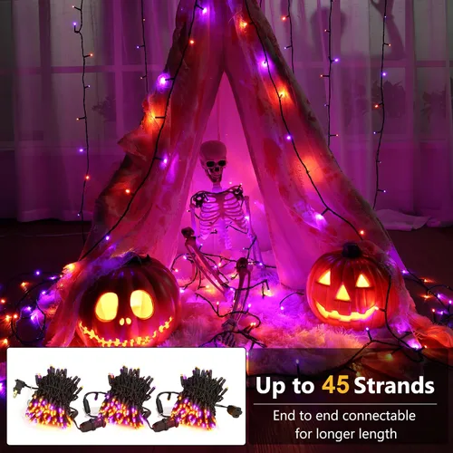 Vista 4 de Brizled - Luces de Halloween naranjas y moradas, 10 mt, 100 luces LED de Halloween, 5mm de ancho, luz de cuerda de ángulo amplio, 120 V