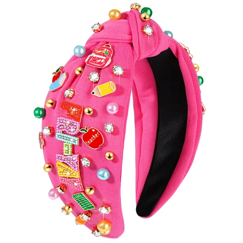 Vista 13 de Diademas para profesoras, diadema anudada con perlas de cristal para mujer, lindo libro para enseñar, adornado con nudo superior, regalos