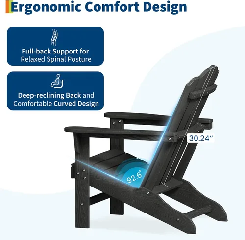 Vista 5 de PeakPursuit Silla Adirondack HDPE para patio, silla de césped con textura de madera, muebles de patio al aire libre para jardín y terraza