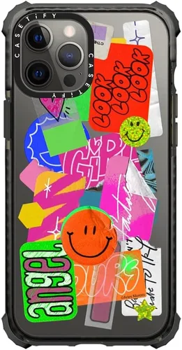 Vista 5 de CASETiFY Funda Ultra Impact para iPhone 12 Pro Max - Adhesivo Aries Moross, color negro transparente
