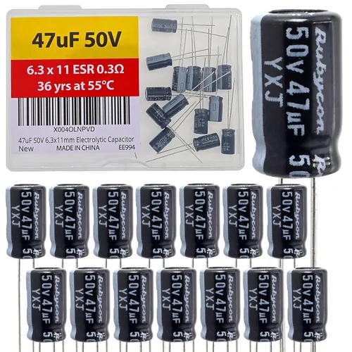 Vista 36 de 100uF 50V 8X11.5mm Rubycon Electrolytic Capacitor Low ESR 0.17Ω Long Life 36yrs at 55 Degree C mfd mircofarad Micro Farad C Radial Lead Aluminum