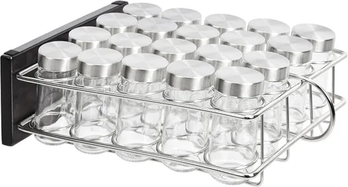 Vista 2 de Amazon Basics Estante organizador de especias de 20 frascos, color plateado