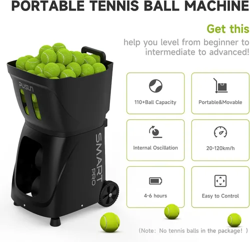 Vista 2 de PT-Smart Pro - Máquina de pelotas de tenis, lanzador de pelotas de tenis de pádel con control de aplicación/control remoto/iWatch, capacidad de 115