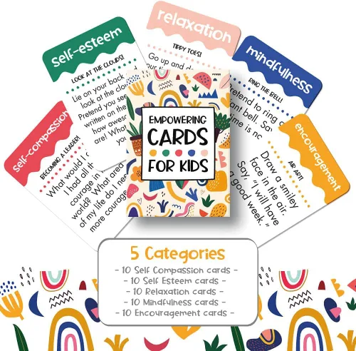 Vista 4 de Tarjetas de empoderamiento para niños: enseña atención plena, afirmaciones, autoestima, relajación y más