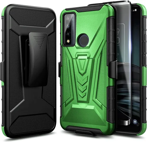 Vista 10 de NZND Funda para TCL 4X 5G (T601DL) / TCL 20 A 5G con protector de pantalla de vidrio templado (cobertura máxima), soporte de funda con clip