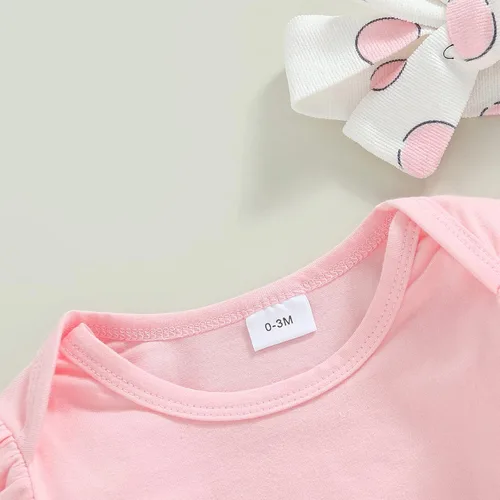 Vista 4 de KOSUSANILL Disfraz de Pascua para bebé niña con volantes de manga larga y falda con tirantes de conejo, vestido geométrico, mi primer traje de Pascua