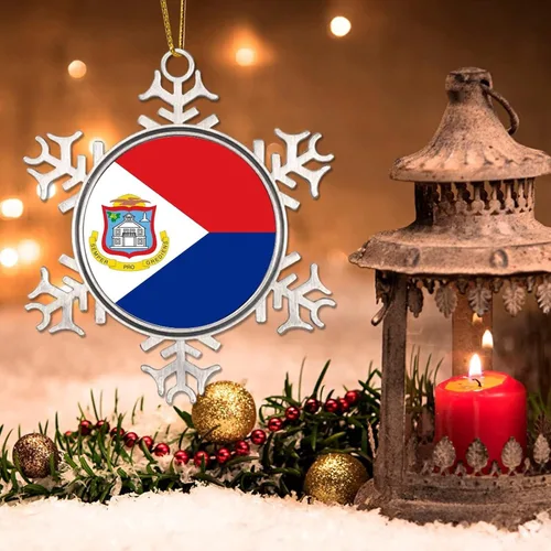 Vista 3 de Bandera de San Martín, adornos decorativos para colgar, bandera nacional, silueta de San Martín, decoración del árbol de Navidad, recuerdo de metal
