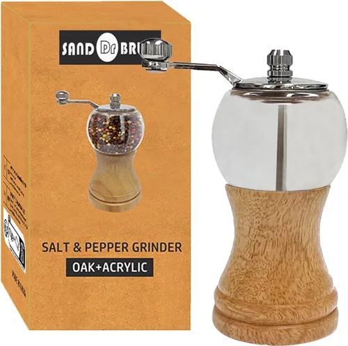 Vista 10 de Juego de molinillo de sal y pimienta, molinillo de pimienta de madera de acacia con grosor ajustable, molinillo de hoja de cerámica recargable