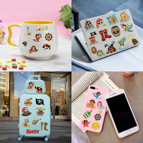 Vista 5 de 96 tatuajes temporales de barco pirata precortados para recuerdos de fiesta de niños Suministros de cumpleaños con temática náutica, decoraciones