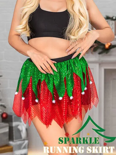 Vista 5 de TWINKLEDE Falda de disfraz de Navidad, falda brillante para correr, faldas con purpurina de Papá Noel, falda de fiesta de Navidad para mujeres