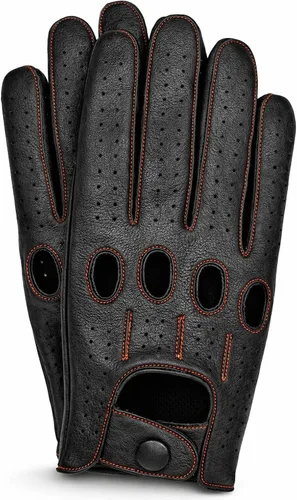 Vista 10 de Riparo - Guantes de conducción de cuero perforado para hombre, piel de vaca auténtica negra, estilo deportivo de motor con pantalla táctil, guantes