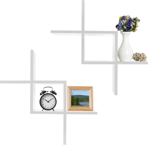 Vista 13 de Greenco Criss Cross Intersecting - Estantes flotantes para montar en pared.