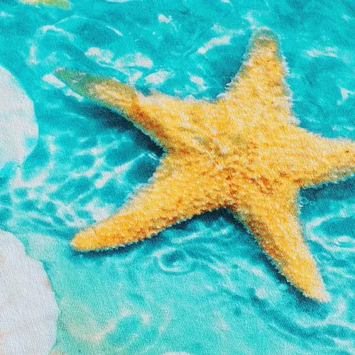 Vista 3 de Softerry Starfish & Seashells - Toalla de playa (30 x 60 pulgadas), 100% algodón, color azul y arena