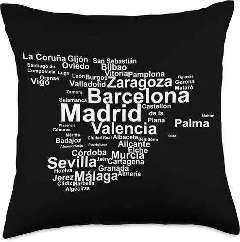 Vista 4 de CQ Spain Design Spain Map Silhouette Towns Cities Madrid - Almohada de viaje, 16 x 16 pulgadas, multicolor