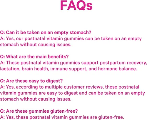 Vista 8 de Pink Stork Gomitas Vitamínicas Totales Posnatales - Multivitamínico para la Recuperación Posparto y Apoyo a la Lactancia - Ácido Fólico, B6