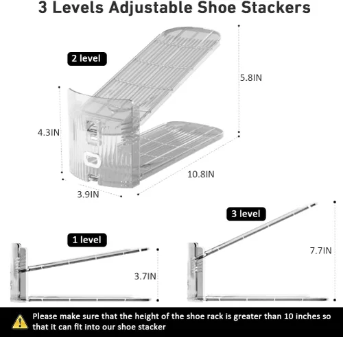 Vista 5 de Paquete de 10 organizadores de ranuras transparentes para zapatos - Altura ajustable de 3.7'' a 7.7'' pulgadas, apiladores de zapatos para un par