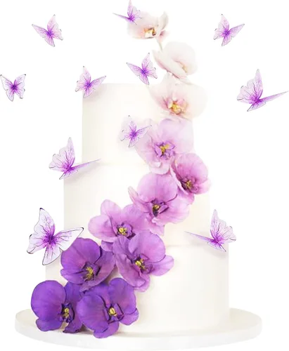 Vista 13 de 38 bolas de oro rosa para decoración de tartas, flores artificiales rosadas, decoraciones de pasteles de mariposa para decoración de pasteles