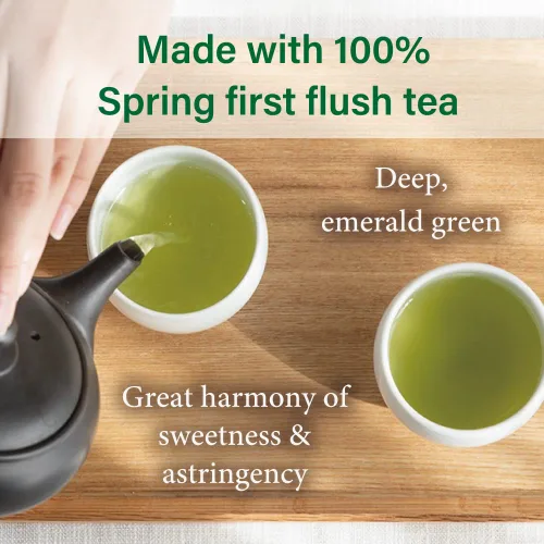Vista 2 de Té verde Fukamushicha Sencha prémium de 2.5 gx50 bolsitas de té para taza de Kakegawa, Japón IORI by KIMIKURA Té japonés KIMIKURA