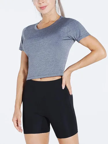 Vista 5 de CADMUS Workout Crop Tops Women Racerback Dry Fit Athletic Shirts Short Sleeve 3 Piecese