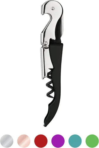 Vista 7 de True Truetap Sacacorchos de camarero de doble bisagra, abridor de botellas de vino de acero inoxidable con cortador de papel de aluminio Negro