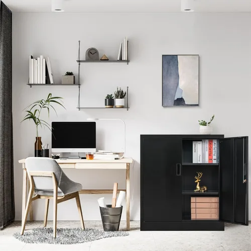 Vista 9 de BESFUR Armarios de almacenamiento de metal con estantes y puertas, armario de almacenamiento con cerradura de 36" de altura para oficina en casa