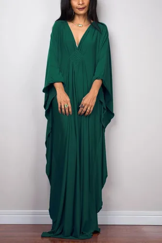 Vista 3 de Vestido largo de caftán para mujer, estilo bohemio, traje de baño, bata de playa, talla única, ropa de descanso