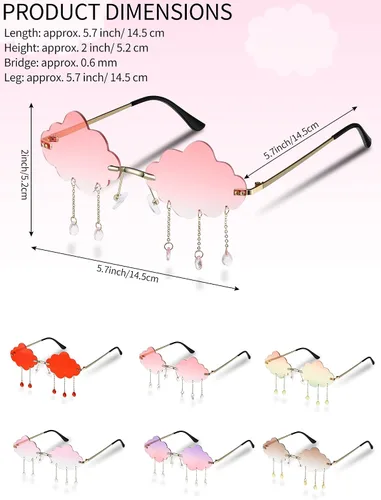 Vista 2 de 6 pares de lentes de sol en forma de nube sin montura de cristal nubes y borlas gafas de sol de los años 90 gafas divertidas para mujeres y hombres