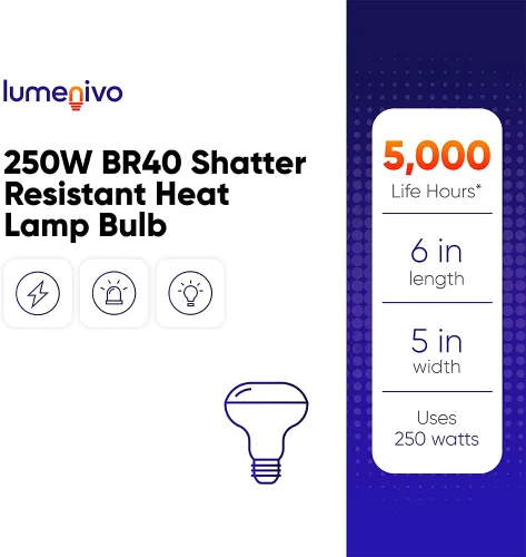 Vista 7 de lumenivo Bombilla de calor BR40 de 250 W, lámpara de calor transparente, lámpara de calor para baño, bombillas calentadoras de alimentos, bombilla