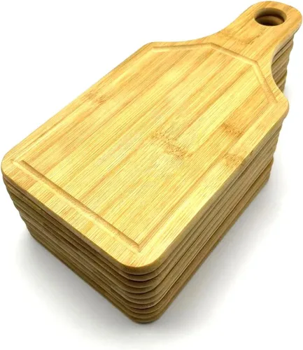 Vista 8 de Tabla de cortar de paleta de bambú lisa a granel (juego de 10) Para fines de grabado personalizado Tabla de bambú en blanco de alta calidad al