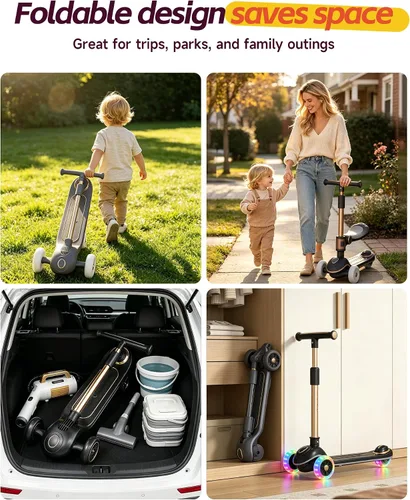 Vista 7 de 2-in-1 Toddler Scooter with Seat, First Scooter for Kids Ages 2–5, Sit-to-Stand Training Scooter, 3 Wheel Lean-to-Steer, Adjustable Handlebars
