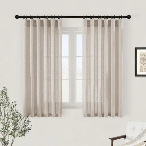 Vista 36 de Cortinas de cocina de lino semitransparente beige de 24 pulgadas de largo, 2 paneles Cream, Cafe Short Curtains, for Bathroom Small Windows, Light