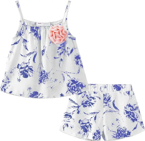 Vista 38 de LittleSpring Conjunto de verano para niñas con camiseta sin mangas y pantalones cortos florales