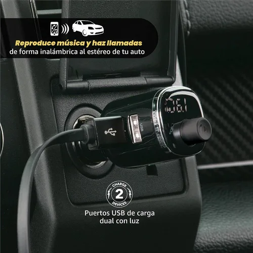Vista 4 de Scosche BTFM4 BTFREQ - Kit universal de manos libres Bluetooth para coche con transmisor FM y puertos USB duales, color negro