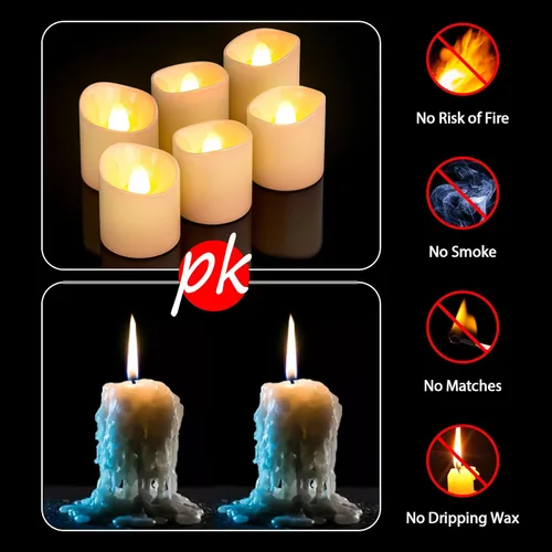 Vista 9 de SoulBay - Velas de té LED recargables sin llama USB-C con control remoto White Flickering Electric Votives, Timer, USB-C Cable Included, For