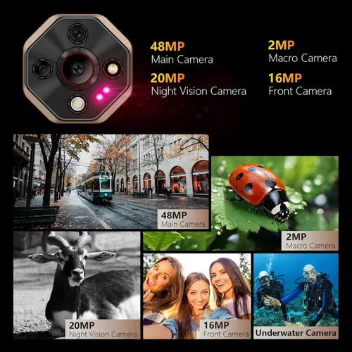 Vista 4 de Ulefone Armor X16 - Teléfono inteligente resistente, sistema operativo Android 15, 10360mAh/33W, 12+128GB/2TB, cámara de 48MP+20MP+2MP+16MP, 6.56