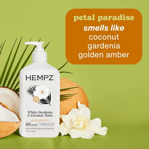 Vista 8 de Hempz Loción hidratante corporal - Gardenia blanca y palma de coco - Crema hidratante diaria, manteca de karité, aceite de coco - Productos